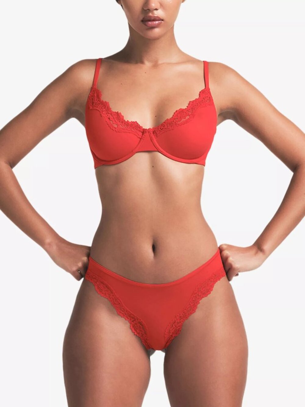 SKIMS Fits Everybody Lace Unlined Bra Cayenne Size 36B NWT